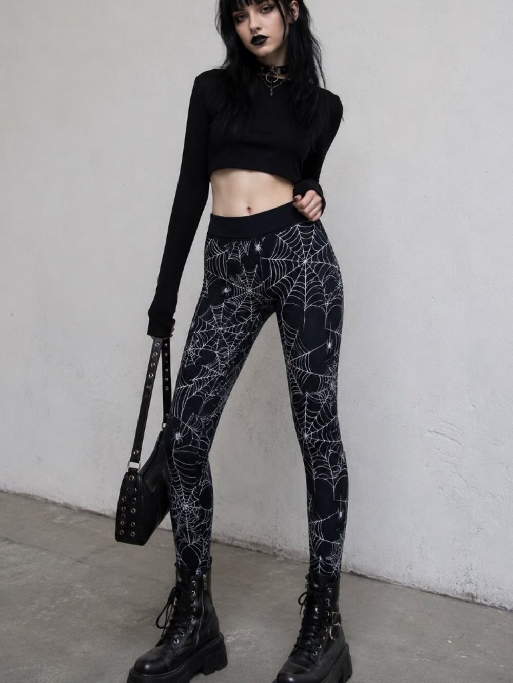 French Laundry Spiderweb Leggings S/M Gothic Stretch Pant Black/Silver Slim Fit
